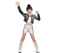 Runstarshow Kpop Hunters Costume Kids Girls Halloween Demon Costumes Teen Girl Stage Outfit 3PCS Pop Singer Coat,Shorts & T-Shirt Christmas Carnival Dress Up Age 2-14 Years