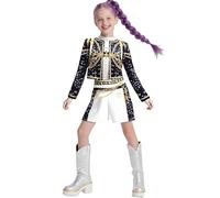 Runstarshow Kpop Hunters Costume Kids Girls Halloween Demon Costumes Teen Girl Stage Outfit 3PCS Pop Singer Coat,Shorts & T-Shirt Christmas Carnival Dress Up Age 2-14 Years