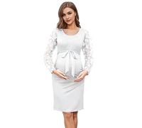 Runstarshow Maternity Dress Photoshoot Elegant Pregnancy Clothes Floral Mesh Long Sleeve Baby Shower Bodycon Ruched Midi Dress Photography Cocktail Wedding Evening Party Wear S-XL