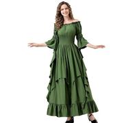 Runstarshow Medieval Costume Women Renaissance Dress Halloween Outfits Fairy Peasant Off Shoulder Dress Gothic Victorian Style Clothing Plus Size S-XXL