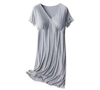 Runstarshow Nursing Dresses Breastfeeding Nightdress Maternity Nightshirt Built in Bra Cotton Pregnancy Nightwear V-neck Short Sleeve Casual Nightgown Loungewear Hospital Gown Labour Plus Size