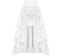 Runstarshow Pirate Style Tiered Ruffle Maxi Skirts Halloween Renaissance Drawstring Gothic High Low Asymmetric Skirt Medieval Victorian Clothing S-XXL/UK 8-20