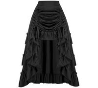 Runstarshow Pirate Style Tiered Ruffle Maxi Skirts Halloween Renaissance Drawstring Gothic High Low Asymmetric Skirt Medieval Victorian Clothing S-XXL/UK 8-20 Black