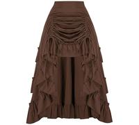 Runstarshow Pirate Style Tiered Ruffle Maxi Skirts Halloween Renaissance Drawstring Gothic High Low Asymmetric Skirt Medieval Victorian Clothing S-XXL/UK 8-20