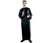 Runstarshow Priest Costume Halloween Costumes for Men Vicar Costume Fancy Dress Nun Costume Halloween Outfits 2PCS Robe Cross Necklace Medieval Costume Men Retro Cosplay Accessories One Size