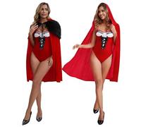 Runstarshow Red Hood Costume Adult Fairy Tale Cosplay Outfit 3-Piece Christmas Womens Dress Up Costume Velvet Hooded Cloak Black Cape Bodysuit Halloween Fancy Dress Size S-XL