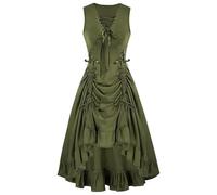 Runstarshow Steampunk Dress Women Medieval Ball Gown Vampire Costume Halloween Renaissance Gothic Pirate Dress Vintage Witch Outfit S-XXL/UK 8-18