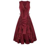 Runstarshow Steampunk Dress Women Medieval Ball Gown Vampire Costume Halloween Renaissance Gothic Pirate Dress Vintage Witch Outfit S-XXL/UK 8-18