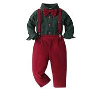 Runstarshow Toddler Baby Boys Christmas Outfit Kids Gentleman Suits Xmas Clothes Set Long Sleeve Bowtie Shirt Suspender Pants for Little Boys Age 6 Months-6 Years