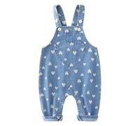Runstarshow Toddler Baby Girl Denim Overalls Cute Dungarees with Pockets Adjustable Straps Summer Jumpsuit Heart Print Playsuits One Piece Outfit for 0-5 Years
