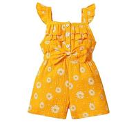Runstarshow Toddler Baby Girls Sleeveless Jumpsuit Summer Romper with Bow Tie Daisy Print One Piece Outfit Cute Clothes for Little Girl Age 1-6 Years