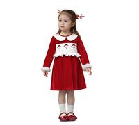 Runstarshow Toddler Girls Christmas Dress Velvet Santa Outfit Kids Reindeer Costume Xmas Tree Fancy Dress Cute Festival Clothes for Little Girls Age 1-5 Years Red