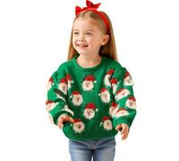 Runstarshow Toddler Girls Christmas Jumper Kids Santa Sweater Long Sleeve Crew Neck Festive Pullover Fluffy Warm Xmas Tops Cute Winter Knitwear Age 2-10 Green