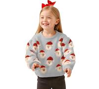 Runstarshow Toddler Girls Christmas Jumper Kids Santa Sweater Long Sleeve Crew Neck Festive Pullover Fluffy Warm Xmas Tops Cute Winter Knitwear Age 2-10 Grey