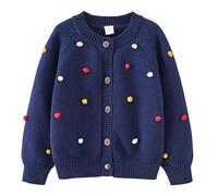 Runstarshow Toddler Girls Knitted Cardigan Kids Open Front Knit Sweater Long Sleeve Button Up Knitwear School Uniform with Cute Pom-pom for Little Girls Age 1-10 Years