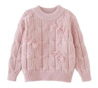 Runstarshow Toddler Girls Knitted Jumper Kids Long Sleeve Knit Top Loose Fit Sweater Cute Bow Tie Cozy Warm Pullover Fall Winter Clothing for Little Girls Age 1-10 Years