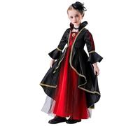 Runstarshow Vampire Costume Kids Girls Halloween Costumes Witch 3 Pcs Medieval Vampire Princess Dress Mini Hat Gothic Choker Evil Queen Dress Up Age 4-12 Years
