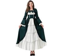 Runstarshow Victorian Dress Women Medieval Costume Adult Gothic Lolita Dresses with Bow Accents Halloween Ball Gown Historical Clothing UK Sizes 8-18 (S-XXL)