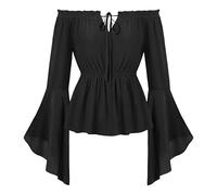 Runstarshow Victorian Top Women Off Shoulder Medieval Blouse Vintage Pirate Shirt Halloween Renaissance Bell Sleeve Tunics Gothic Steampunk Clothes S-XXL/UK 8-20