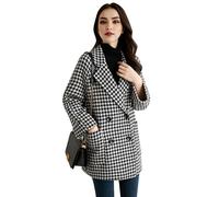 Runstarshow Womens Houndstooth Coat Double Breasted Tweed Blazer with Pockets Vintage Check Oversized Warm Jacket Autumn Winter Office Overcoat UK Sizes 8-16 (S-XXL)