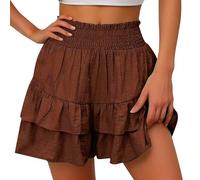 Runstarshow Womens Shorts Summer Casual Loose Elastic Waisted Short Culottes Wide Leg Flowy Pleated Skirt Plus Size S-XXL/UK 8-16