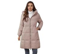 Runstarshow Womens Winter Padded Coats Long Ladies Quilted Jacket with Hood Mid Length Warm Outerwear with Pockets Plus Size Hooded Parkas S-XXL/UK 8-20