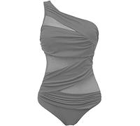 Runtlly Women's One Piece Swimsuits One Shoulder Plus Size Swimwear Bathing Suit with See Through Mesh Style, Gray, Medium