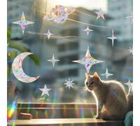 Runtoo Bird Strike Prevention Decals for Windows Anti Collision Window Stickers for Kids Birds Non Adhesive Reusable Moon Stars Vinyl Rainbow Glass Door Window Clings