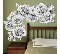 Runtoo Black and White Flower Wall Decals Boho Rose Floral Wall Stickers for Living Room Bedroom Bathroom Decor