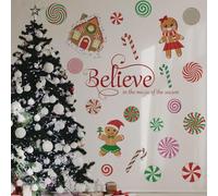 Runtoo Christmas Wall Decals Merry Christmas Peppermint Candy Cane Gingerbread Xmas Quotes Ornaments Window Clings Removable DIY Holiday Glass Floor Sticker Bedroom Door Decor