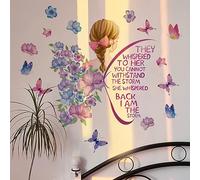 Runtoo Colorful Inspirational Quotes Wall Decals Purple Butterfly Girls Wall Sticker Flower I am The Storm Saying Bedroom Living Room Classroom Wall Decor