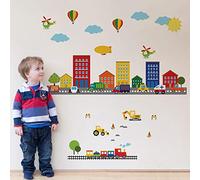 Runtoo Construction Transports Wall Stickers Car Train Plane Kids Wall Decals Bedroom Boys Nursery Home Decor