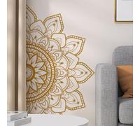 Runtoo Half Mandala Wall Decals Large Peel and Stick Gold Boho Lotus Floral Wall Decal for Living Room Bedroom Yoga Headboard India Decor