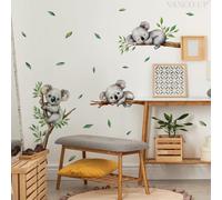 Runtoo Koala on Tree Branch Wall Stickers Peel and Stick Jungle Animal Wall Decals for Kids Room Baby Nursery Decor