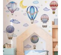 Runtoo Large Hot Air Balloon Wall Decals Nursery Colorful Moon Stars Cloud Balloon Wall Art Stickers Baby Kids Bedroom Decor