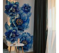 Runtoo Large Peony Flower Wall Art Decals 3D Boho Fabric Blue Floral Wall Mural Stickers for Girls Bedroom Living Room Office Home Backdrop Decor