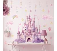 Runtoo Magical Princess Castle Wall Stickers for Girls Room - Peel and Stick Cloud Star Wall Decals - Fairy Tale Nursery Bedroom Decor