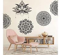 Runtoo Mandala Flower Wall Art Sticker Black Boho Lotus Floral Wall Decal for Living Room Bedroom Yoga Headboard India Decor