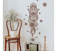 Runtoo Mandala Wall Art Decal Grey Boho Floral Hamsa Hand Zen Wall Stickers for Bedroom Living Room Yoga Home Decor