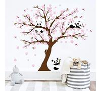 Runtoo Panda Wall Decal - Cherry Blossom Wall Art Stickers for Living Room & Bedroom