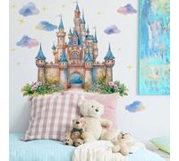 Runtoo Princess Castle Wall Decal Peel and Stick Large Colorful Cloud Fairy Wall Art Stickers for Girls Bedroom Kids Room Baby Nursery