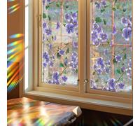 Runtoo Rainbow Flower Window Clings 3D Decorative Vinyl Stained Glass Floral Window Decals Static Cling Non-Adhesive, 15.75 x 40 inches