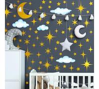 Runtoo Star Wall Decals for Nursery Sparkle Gold Moon Cloud Stars Wall Stickers Peel and Stick Girls Bedroom Kids Decor