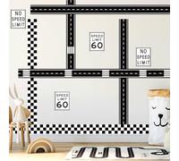 Runtoo Wall Border Road Stickers Street Traffic Sign Wall Decals for Boys Room Kids Room Nursery Toy Car Decor