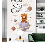 Runtoo Wall Sticker Bear Space Wall Decal Sayings Dream Big Little One Wall Decals Baby Room Children's Room