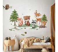 Runtoo Wall Stickers Forest Animals Bear Fox Tree Forest Wall Stickers Kids Room Wall Decor