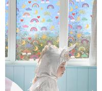 Runtoo Window Privacy Film Boho Rainbow Window Clings 3D Decorative Vinyl Stained Glass Decals Static Sticker Non-Adhesive, 15.75 x 40 inches