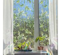 Runtoo Window Privacy Film Rainbow Bamboo Window Clings 3D Decorative Vinyl Stained Glass Green Plants Decals Static Sticker Non-Adhesive, 15.75 x 40 inches