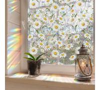 Runtoo Window Privacy Film Rainbow Boho Daisy Floral Window Clings 3D Decorative Vinyl Stained Glass Flowers Decals Static Sticker Non-Adhesive, 15.75 x 40 inches