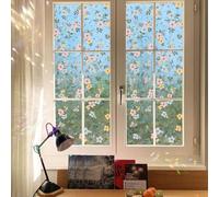 Runtoo Window Privacy Film Rainbow Boho Daisy Window Clings 3D Decorative Vinyl Stained Glass Wild Flower Leaves Decals Static Sticker Non-Adhesive, 15.75 x 40 inches